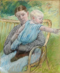 Mathilde Holding a Baby Who Reaches Out to the Right