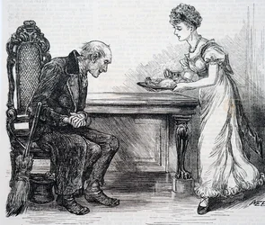 A Woman Giving the Crossing Sweeper a Warm Dinner