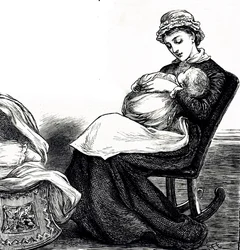 An Engraving Depicting a Mother Rocking Her Baby
