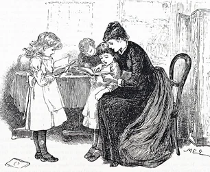 Children being read to by their mother