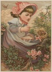 Girl feeding baby birds