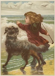 Girl with dog on beach