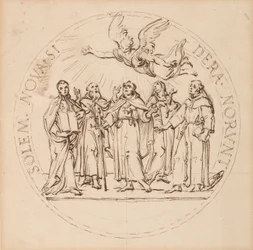 Design for a Papal Medallion for the Canonization by Clement X of Saint Pius, Saint Gaetano dei Conti di Thiene, Saint Francis Borgia, S. J., Saint Louis Bertrand, O.P., and Saint Margaret Queen of Scotland