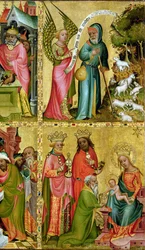 The Annunciation to St. Joachim and the Adoration of the Magi, from the left wing of the Buxtehude Altar (detail)