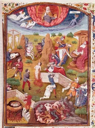 Vision of Boccace: scene of torture, hanging, massacre Miniature taken from 