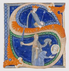 Manuscript Illumination with the Beheading of Saint Paul in an Initial S, Italian, ca. 1278