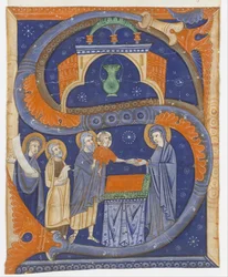 Manuscript Illumination with the Presentation of Christ in the Temple in an Initial S, ca. 1278