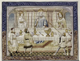 Caesar Augustus, His Wife and Son at Table From: Jean Hayton, Fleur des Histoires de la Terre d
