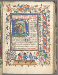 Book of Hours Use of Utrecht: fol. 14r, Initial with The Nativity