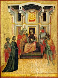Saint Cecilia contrasting matters of faith with prefect (detail), circa 1304, by Master of Saint Cecilia