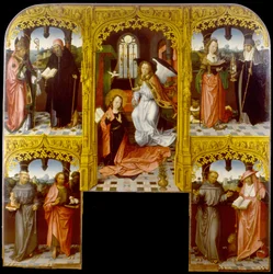 The Annunciation with Saint Lazarus and Antony Abbot, Catherine of Alexandria and Chiara, Anthony of Padua and John The Baptist, Francis and Jerome