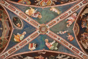 View of the Vault with Fresco Representing the Four Evangelists, the Three-Faced Trinity and the Tree of Life, the Mystical Lamb, the Blessing Infant Jesus in the Manger and the Resurrected Christ, The Contrari Chapel, Vignola Stronghold, c.1420