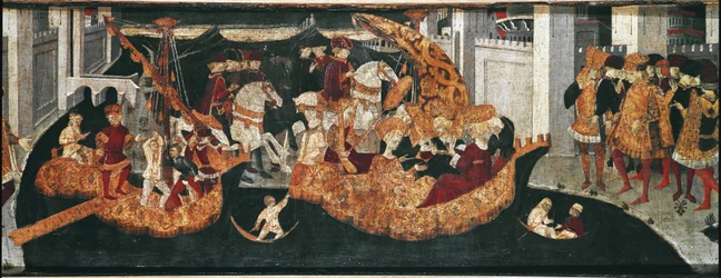 Pericone welcoming Alatiel, daughter of the Sultan of Babylon, on his island