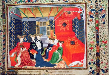 Christine de Pisan presenting her book to Queen Isabella of Bavaria, from the poems of Christine de Pisan