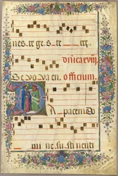 Page from a Choirbook with Christ and a Pharisee in a Historiated Initial D