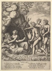 Daphne Embracing Her Father, the River-God Peneus, at the Left Three Nymphs Bring Jars, 1530-60