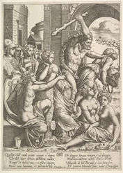 Envy or Avarice at the right being driven from the temple of the Muses by Hercules (detail)