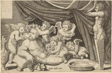 Speculum Romanae Magnificentiae: Bacchus Surrounded by Putti with Priapus