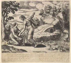 Venus ordering Psyche to take water from a fountain guarded by dragons, 1530-60