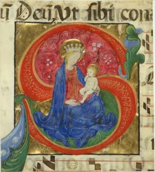 Manuscript Illumination with the Virgin and Child in an Initial S..., mid-15th century