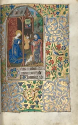 Book of Hours (Use of Rouen): fol. 56r, Adoration with Shepherds/Nativity