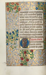 Book of Hours Use of Rouen: fol. 18v, Large Initial O with Elaborate Border