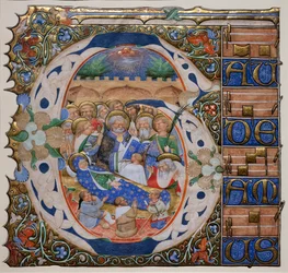 Historiated initial with the Death of the Virgin
