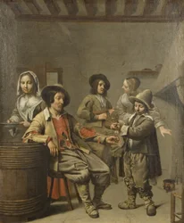 Boy Pouring a Glass of Wine for a Countryman