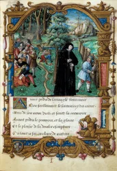 Representation of the Queen of Navarre Margarita of Angoulema (1492-1549), courteous love scene. Page taken from the manuscript 