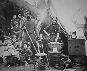 Union soldier of 31st Pennsylvania Regiment with family in Camp Slocum, near Washington D.C.