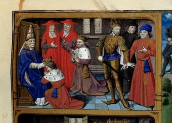 Scenes from the Life of Charlemagne: The Coronation by Pope Leo III, Miniature from 