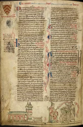 Westminster Abbey and the Shrine of St. Edward; on the right, Pope Innocent IV at the Council of Lyons, illustration from 