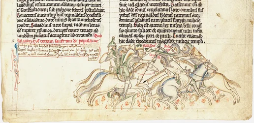 Saladin captures the Holy Cross from Chronica maiora I by Matthew Paris, 13th century