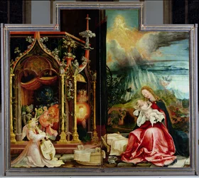 The Isenheim Altarpiece. Central panel: Concert of Angels and Nativity, 1506-1515