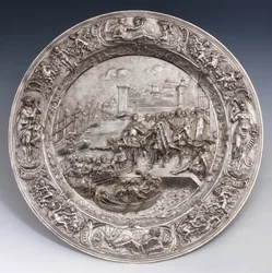 Silver Plate Depicting the Departure of Christopher Columbus