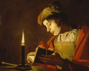 Young Man Reading by Candle Light