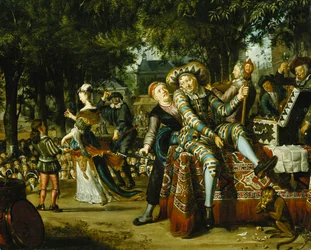 A Troop of Actors Performing Before a Crowd