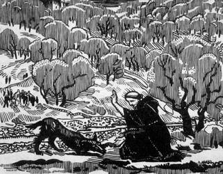 Conversion by St Francis of Assisi of the Wolf of Agubbio (engraved by Jacques Beltrand after drawing by Maurice Denis)