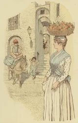 Street life in the narrow alleys of the old town of San Remo, Italy