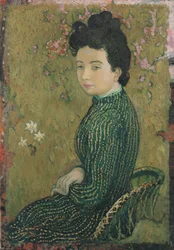 Eva Meurier in a Green Dress