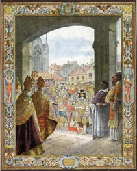 Arrived at the Sainte-Chapelle for the proclamation of his majority of King Louis XIV