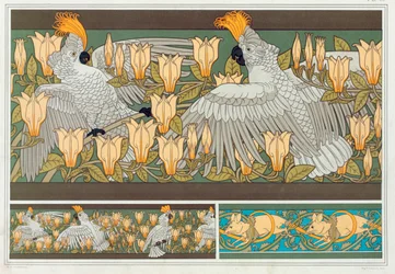 Design for wallpaper border Cockatoo and Magnolia, published 1897