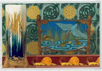 Designs for Bronze Vase Support, Wallpaper and border, and Enamel and Bronze Jardiniere