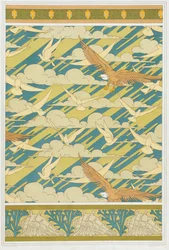 Designs for Wallpaper Border "Squash Bug", Wallpaper with Eagles and Pigeons; and Wallpaper Border with Shells and Seaweed, from 