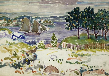 Inlet with Sailboat, Maine