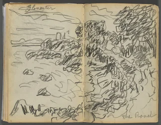 Sketchbook- The Granite Shore Hotel, Rockport, page 008 & 9: "Gloucester- The Road"