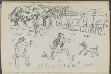 Sketchbook, The Dells, No. 127, page 107: Landscape with Figures and dog