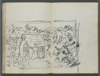 Sketchbook, The Dells, No. 127, page 154 & 155: Landscape with Houses