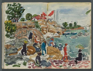 Sketchbook, The Dells, No. 127, pages 158 and 159: Coastal Landscape with Figures
