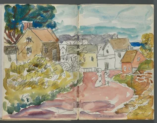 Sketchbook, The Dells, No. 127, pages 166 and 167: Village with Houses and Road